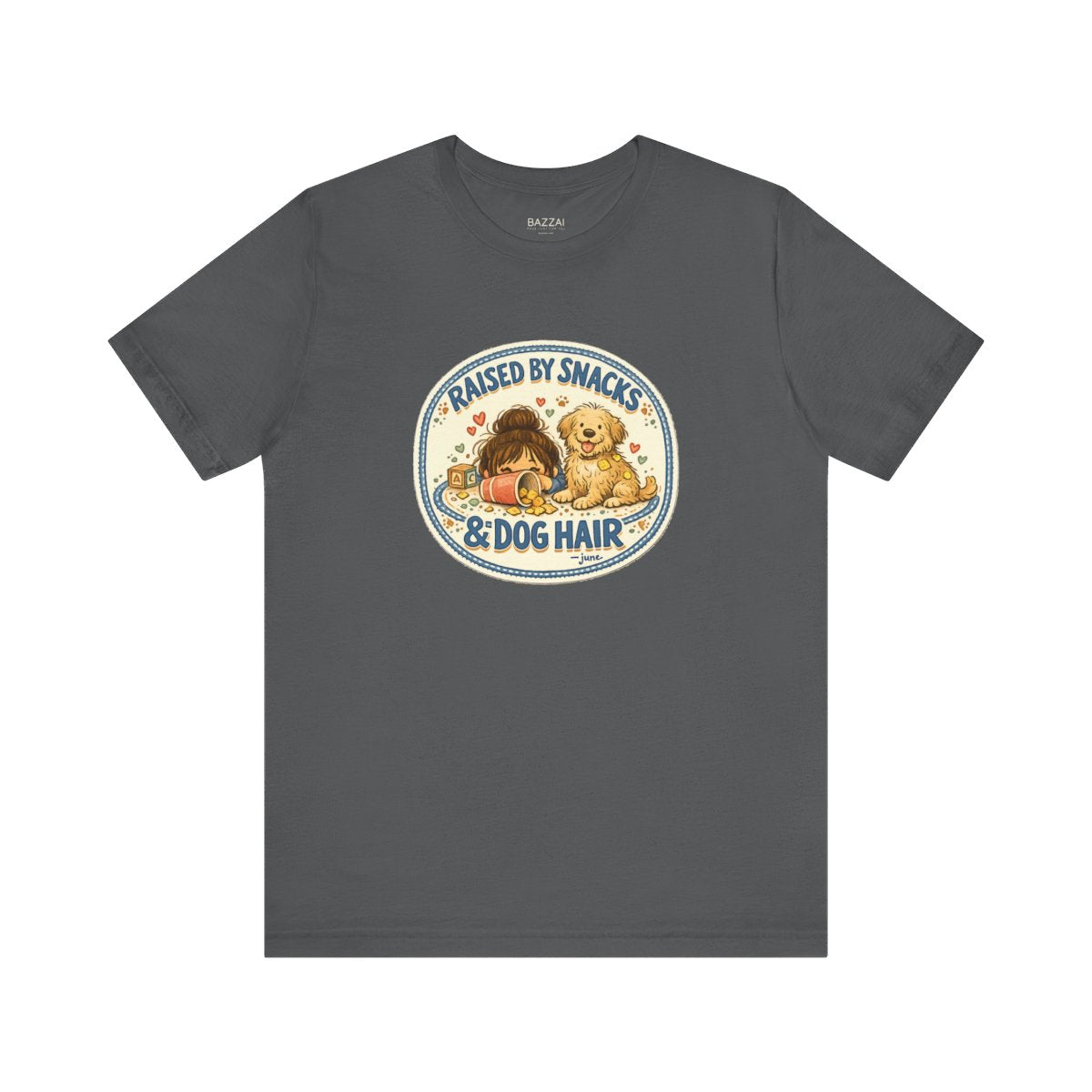 Dog Mom Gift Idea T-Shirt — Raised by Snacks &amp; Dog Hair — mom chaos t-shirt design by June