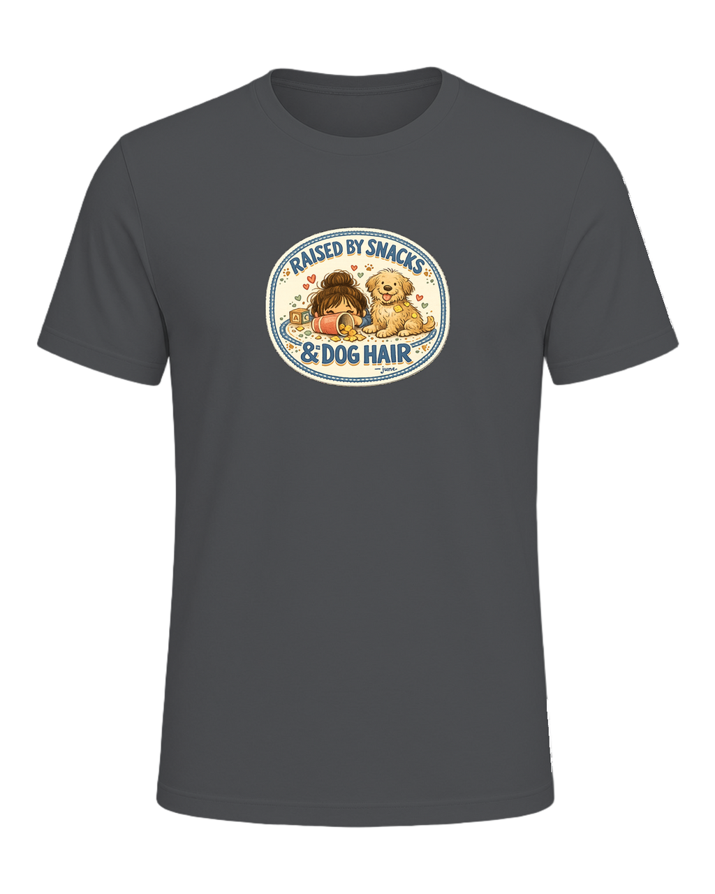 Raised By Snacks & Dog Hair Tee — Asphalt