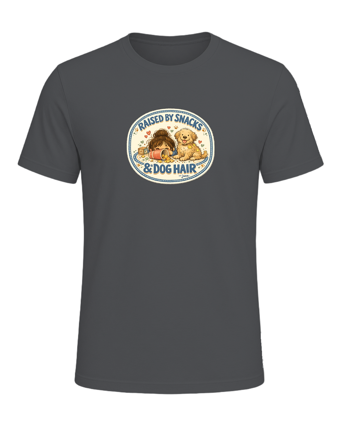 Raised By Snacks & Dog Hair Tee — Asphalt