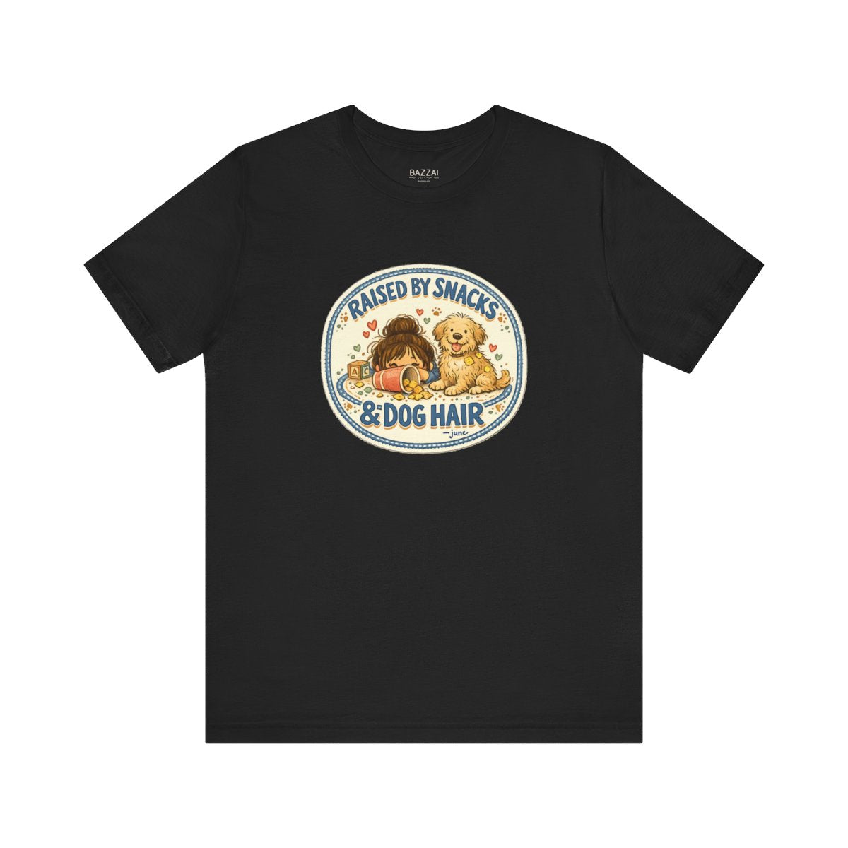 Dog Mom Gift Idea T-Shirt — Raised by Snacks &amp; Dog Hair — mom chaos t-shirt design by June