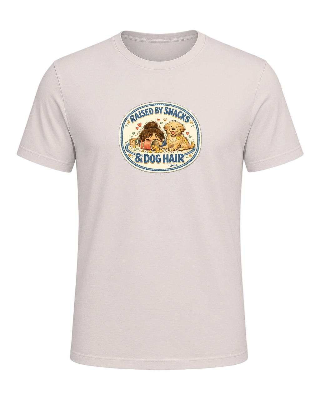 Raised By Snacks & Dog Hair Tee — Heather Dust