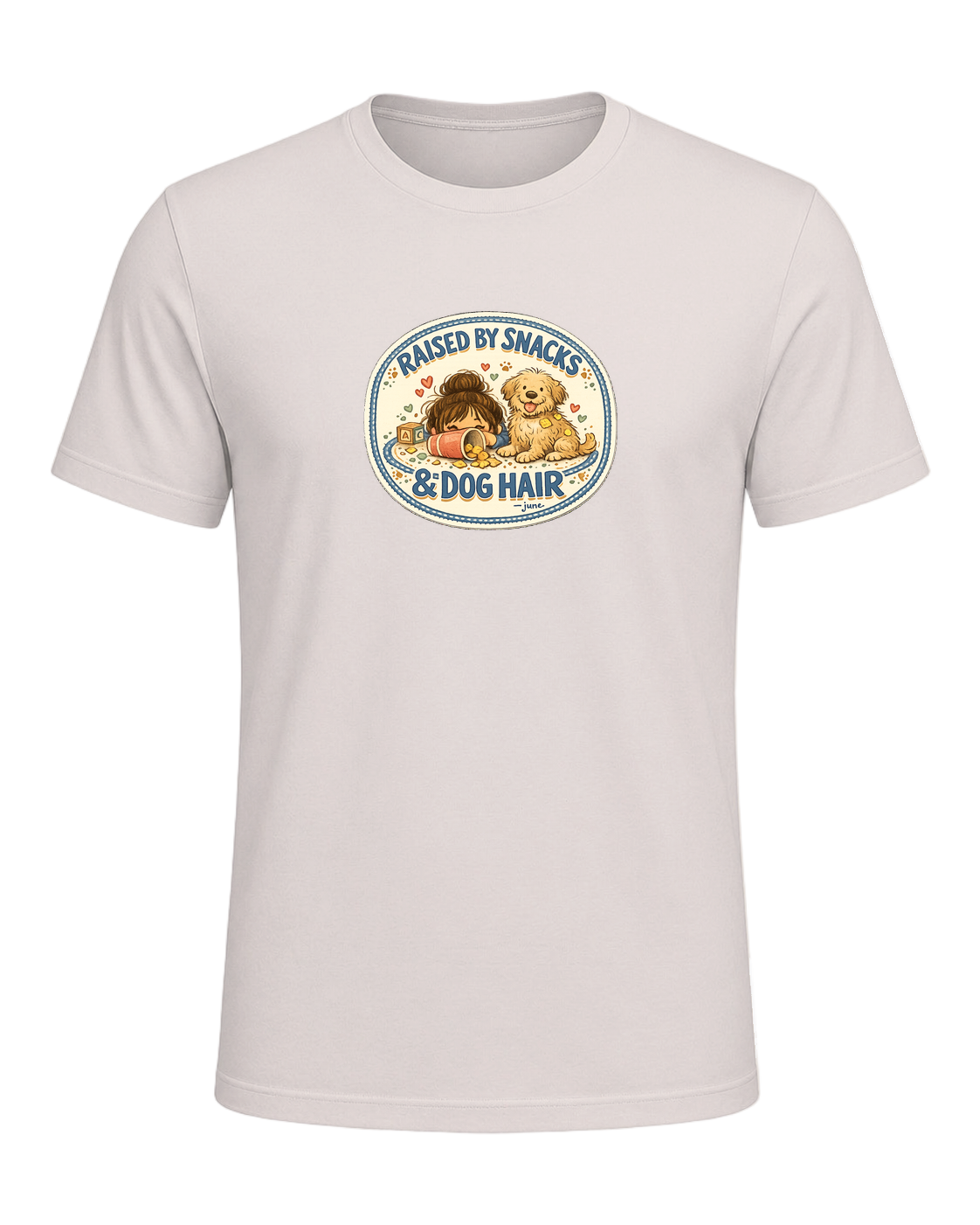 Raised By Snacks & Dog Hair Tee — Heather Dust