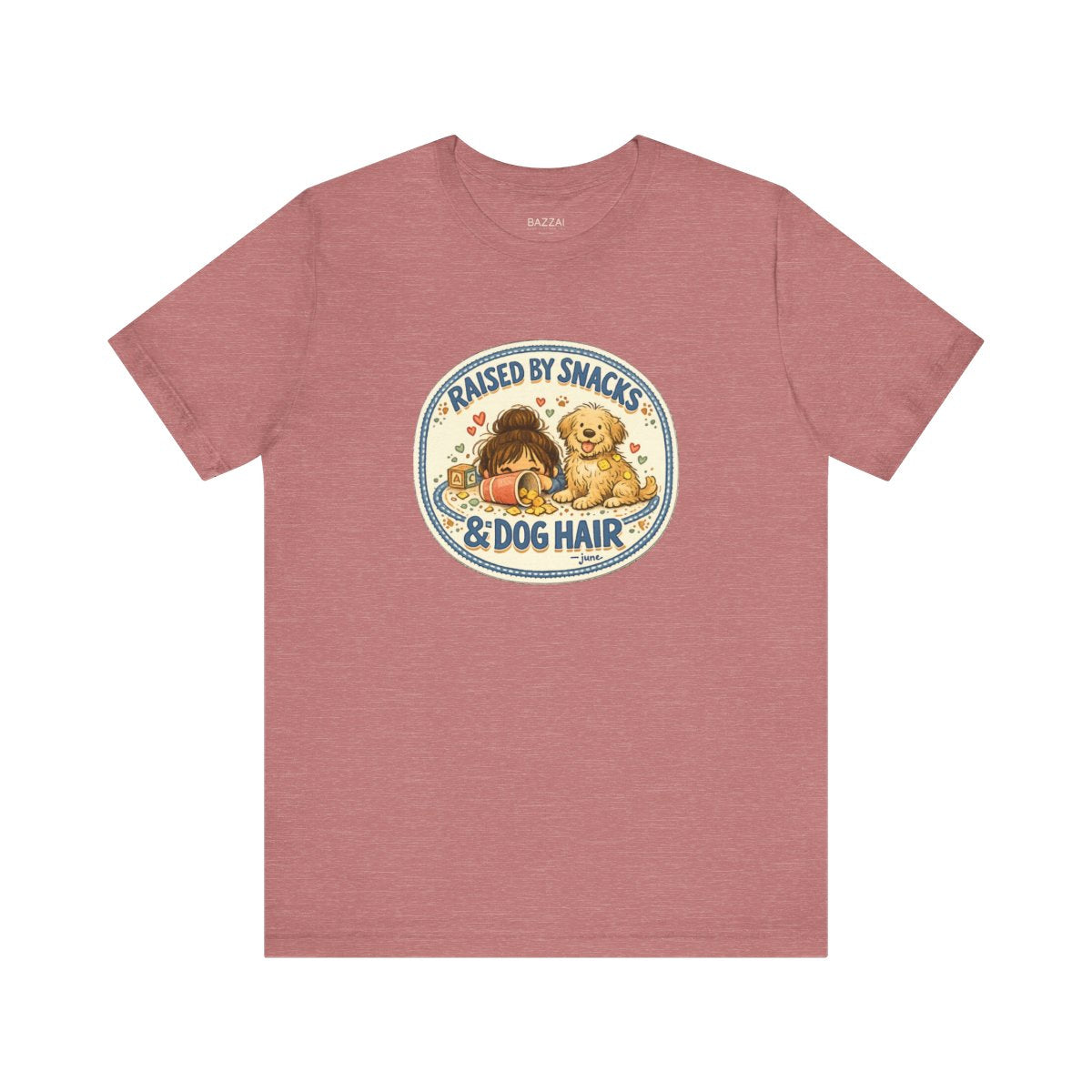 Dog Mom Gift Idea T-Shirt — Raised by Snacks &amp; Dog Hair — mom chaos t-shirt design by June