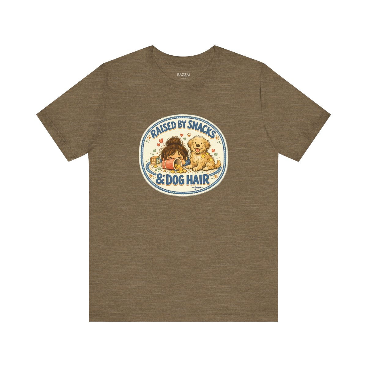 Dog Mom Gift Idea T-Shirt — Raised by Snacks &amp; Dog Hair — mom chaos t-shirt design by June