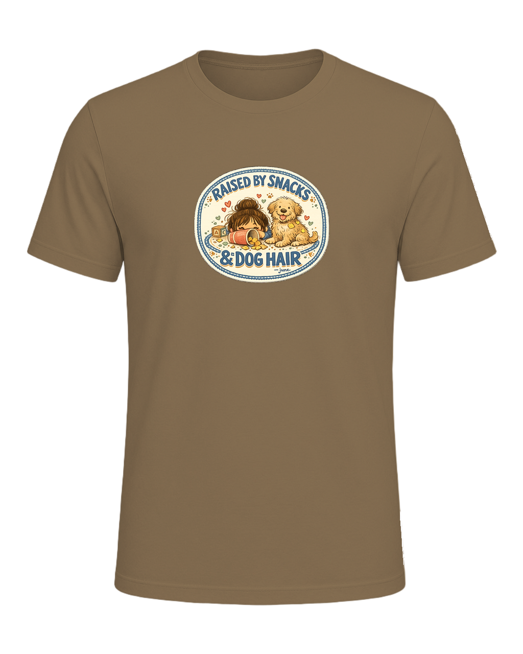Raised By Snacks & Dog Hair Tee — Heather Olive