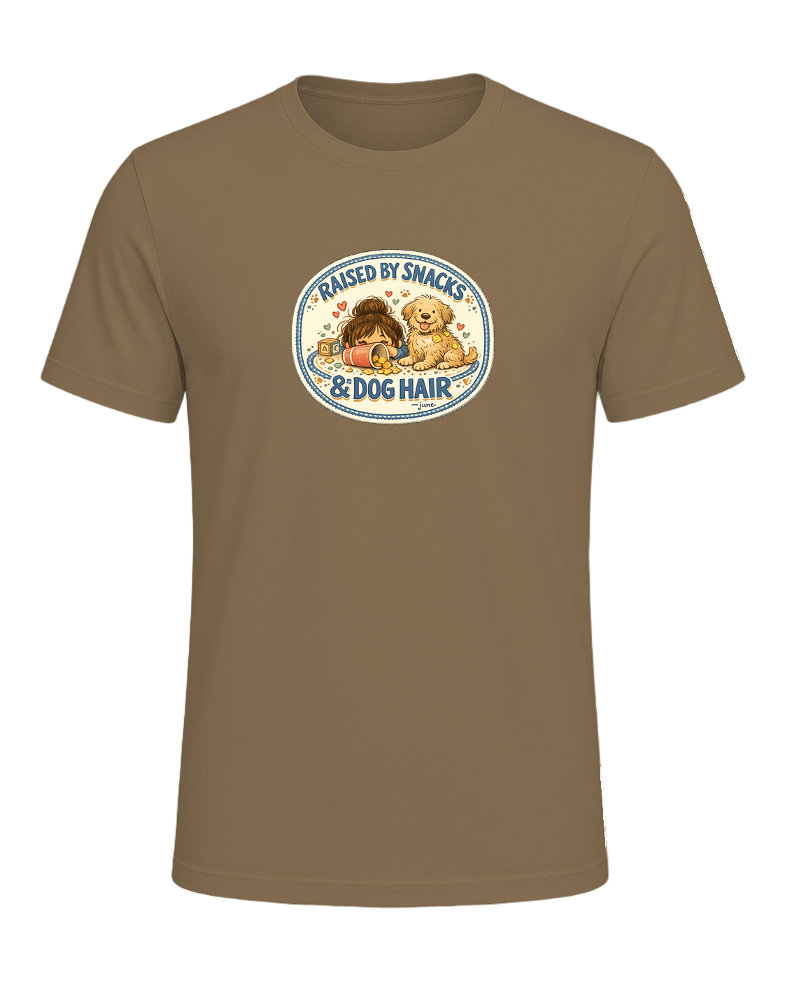 Raised By Snacks & Dog Hair Tee — Heather Olive