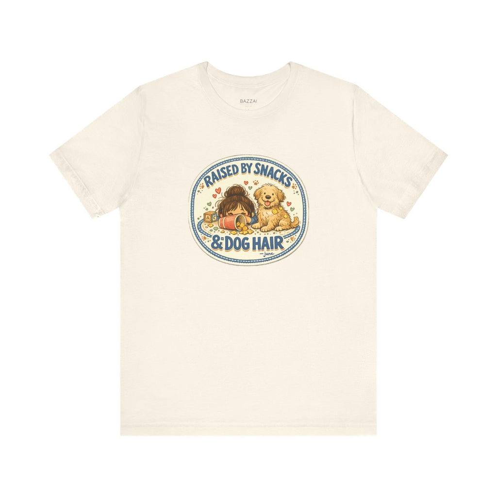 Dog Mom Gift Idea T-Shirt — Raised by Snacks &amp; Dog Hair — mom chaos t-shirt design by June