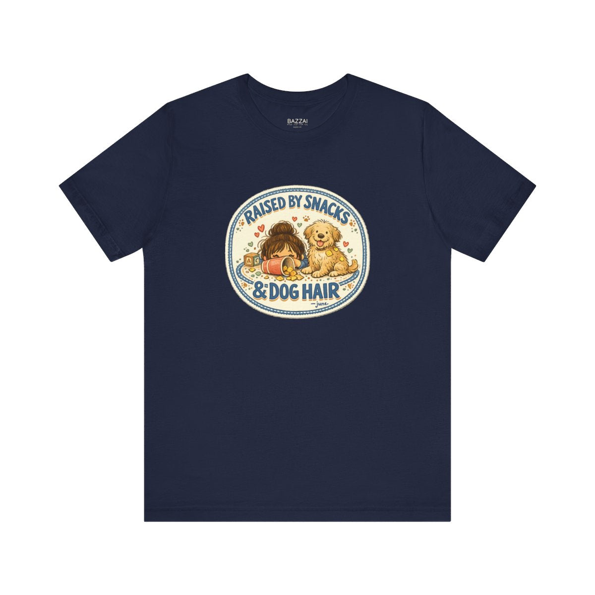Dog Mom Gift Idea T-Shirt — Raised by Snacks &amp; Dog Hair — mom chaos t-shirt design by June