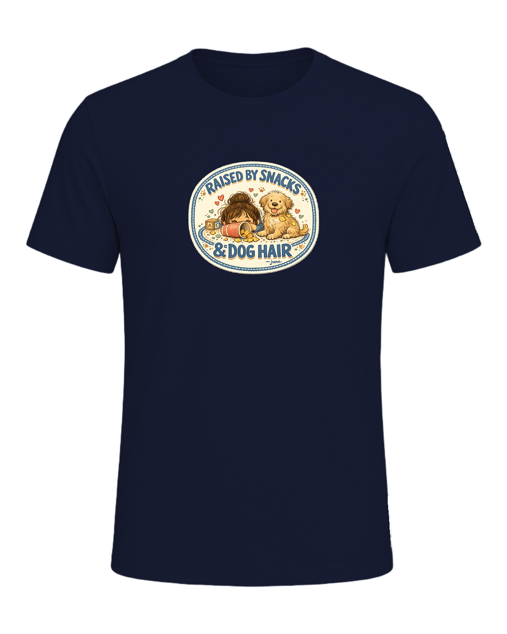 Raised By Snacks & Dog Hair Tee — Navy