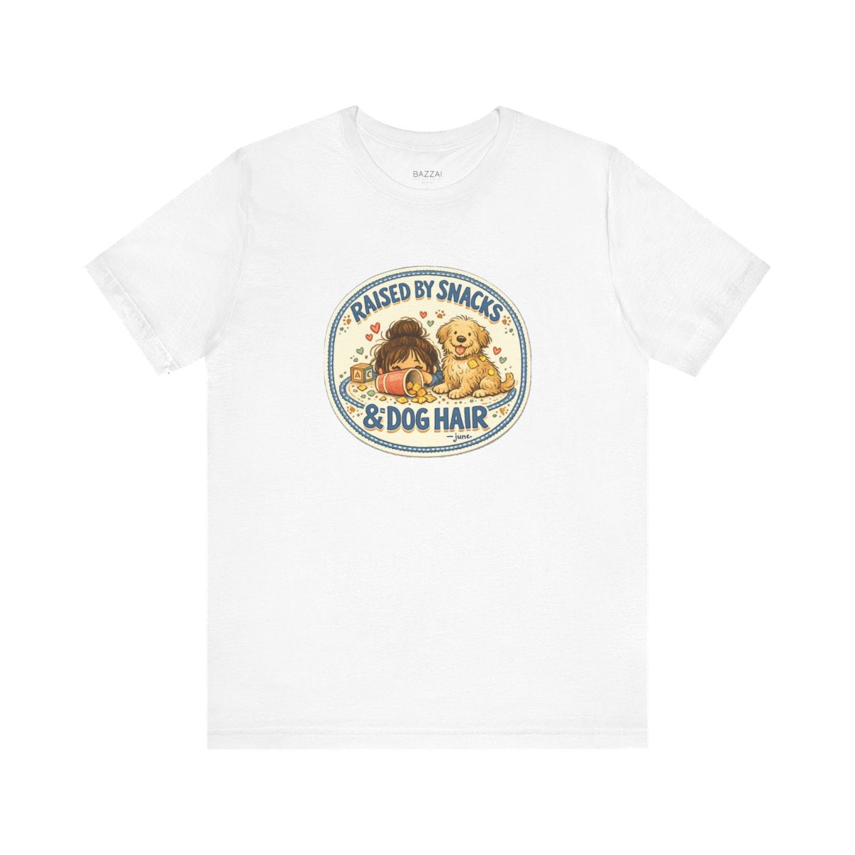 Dog Mom Gift Idea T-Shirt — Raised by Snacks &amp; Dog Hair — mom chaos t-shirt design by June