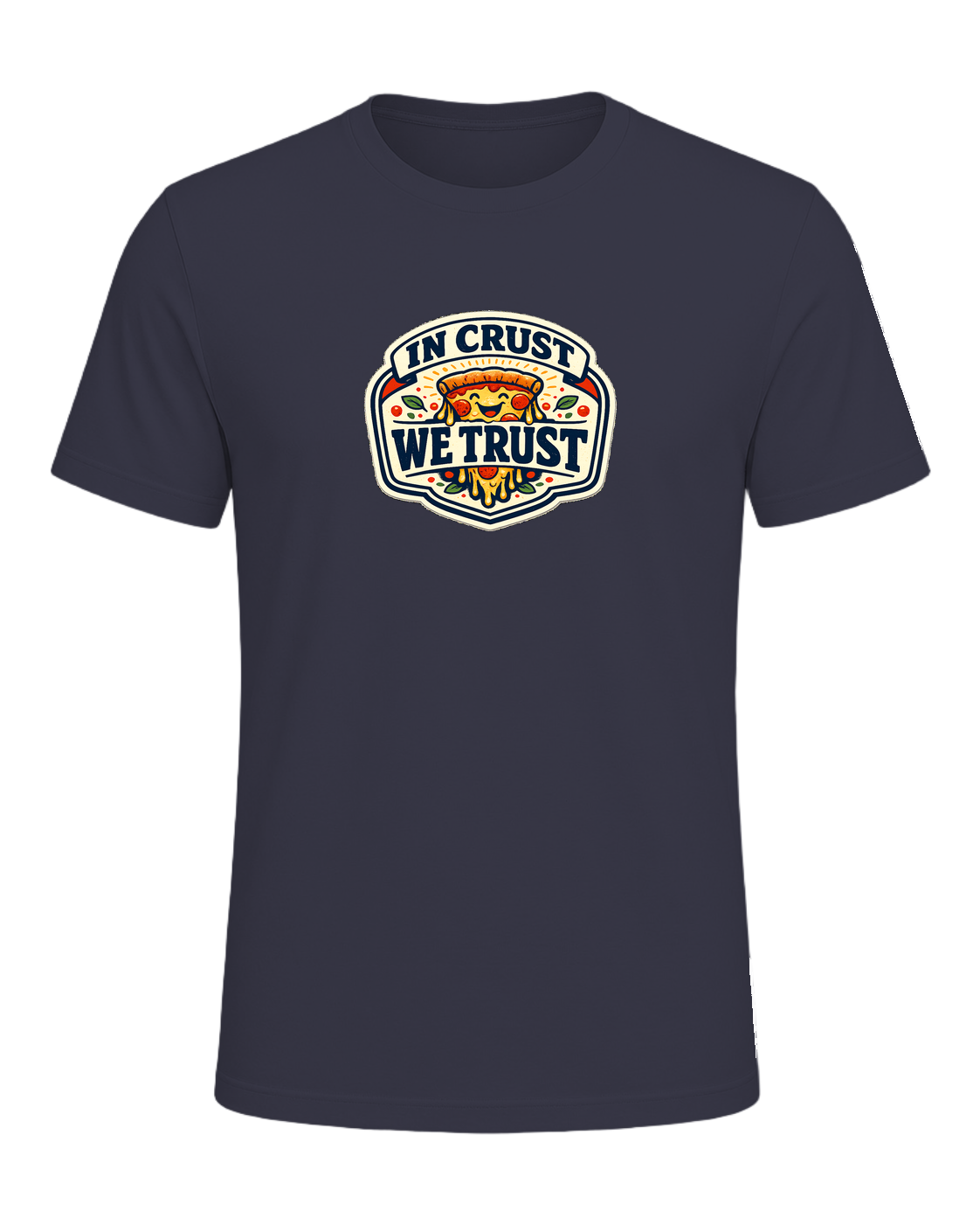 In Crust We Trust Tee — Heather Midnight Navy