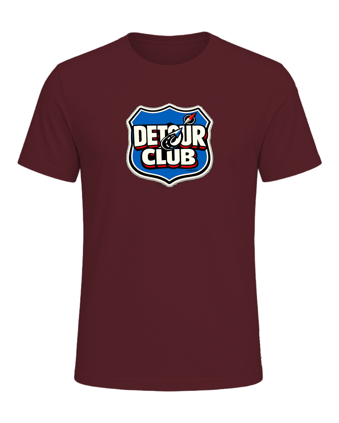 A loud travel badge tee for wanderers who believe the detour is the destination. — Maroon