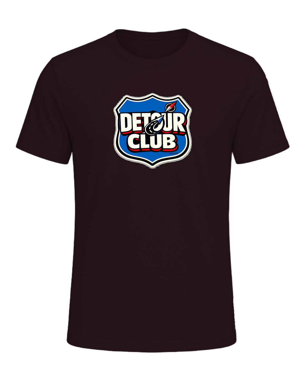 A loud travel badge tee for wanderers who believe the detour is the destination. — Oxblood Black