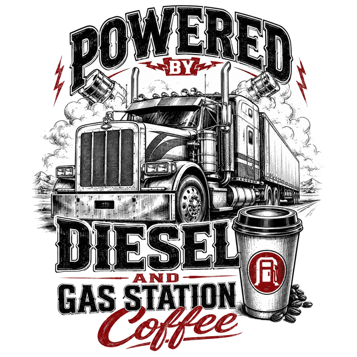 Powered by Diesel and Gas Station Coffee - Retro Print