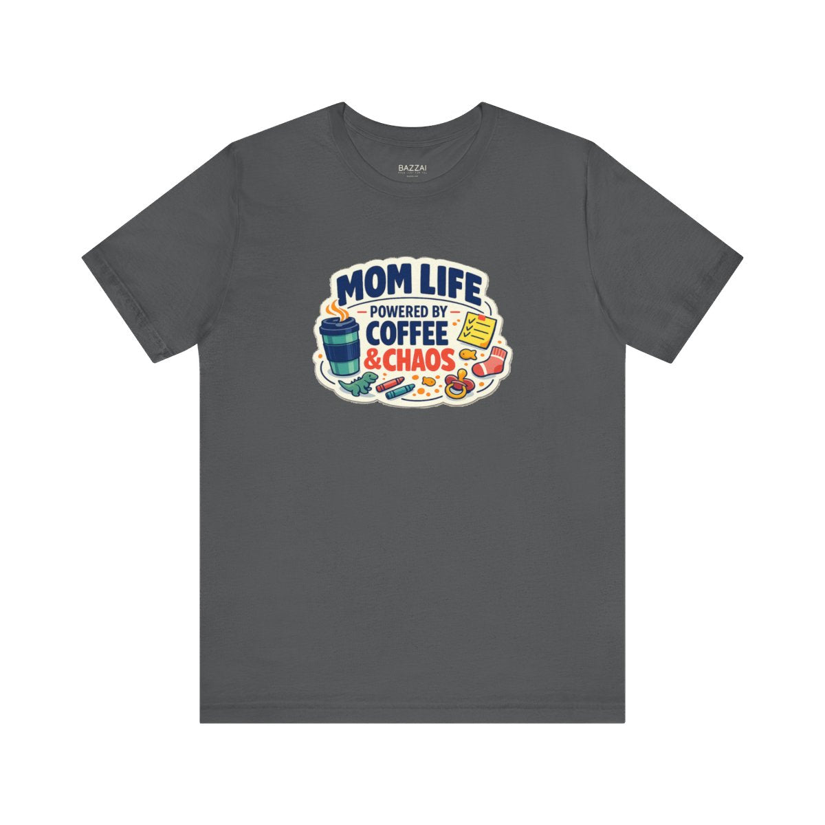 Mom Gift T-Shirt — Mom Life Powered by Coffee &amp; Chaos — mom chaos t-shirt design by June
