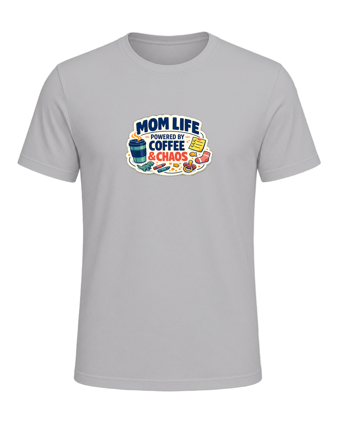 Mom Life Powered By Coffee & Chaos Tee — Athletic Heather