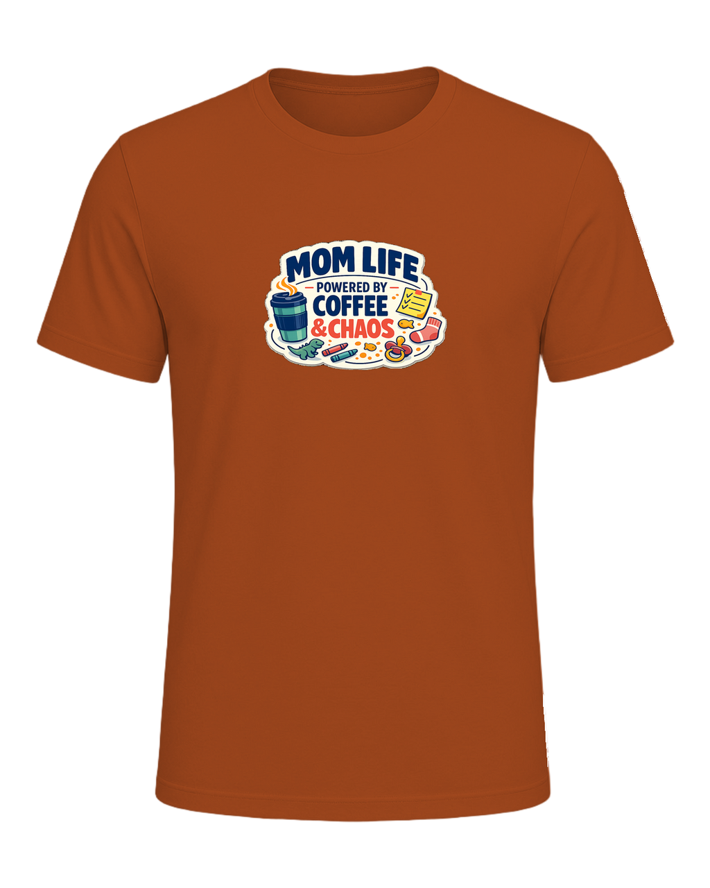 Mom Life Powered By Coffee & Chaos Tee — Autumn