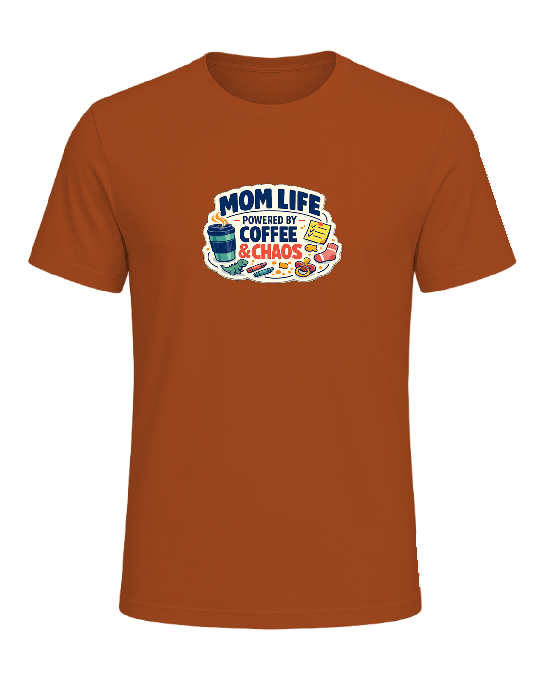 Mom Life Powered By Coffee & Chaos Tee — Autumn