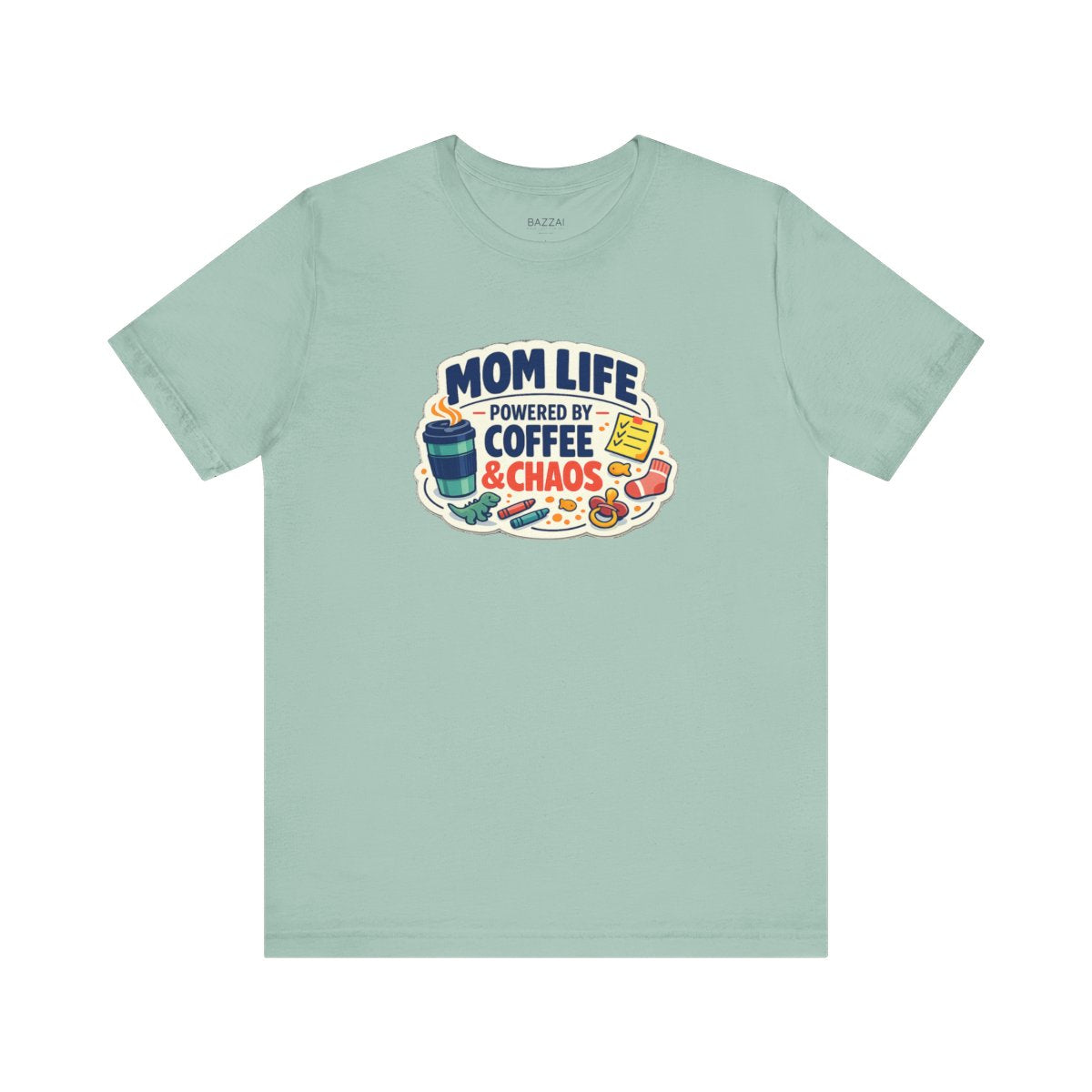 Mom Gift T-Shirt — Mom Life Powered by Coffee &amp; Chaos — mom chaos t-shirt design by June