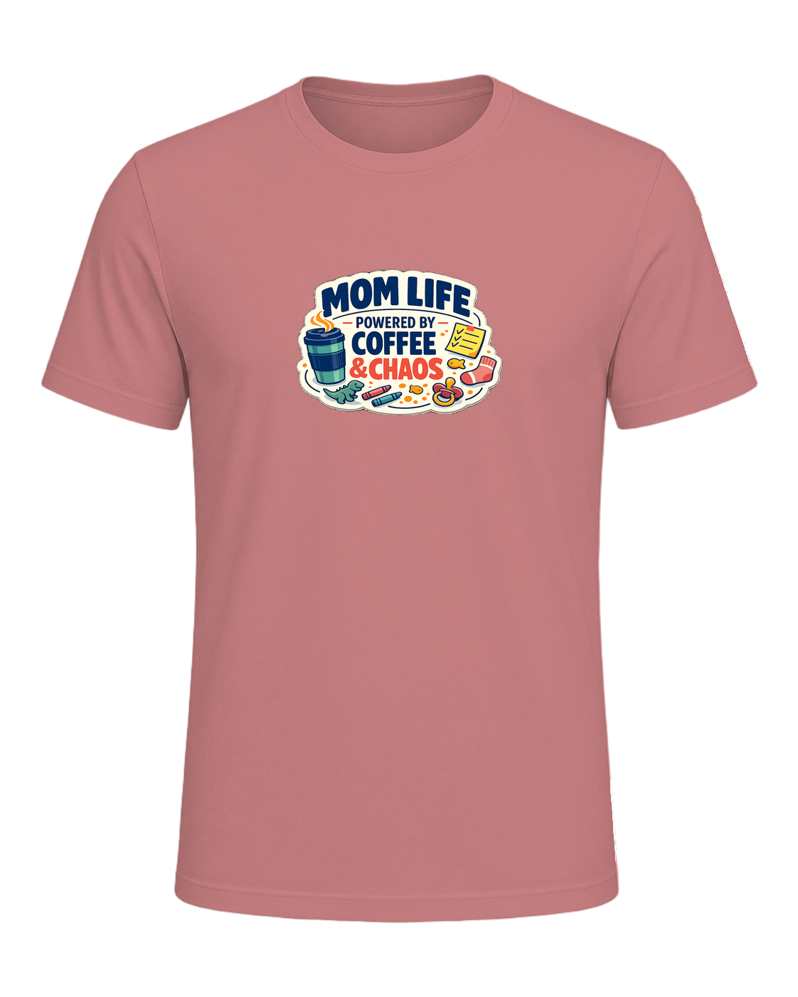Mom Life Powered By Coffee & Chaos Tee — Heather Mauve