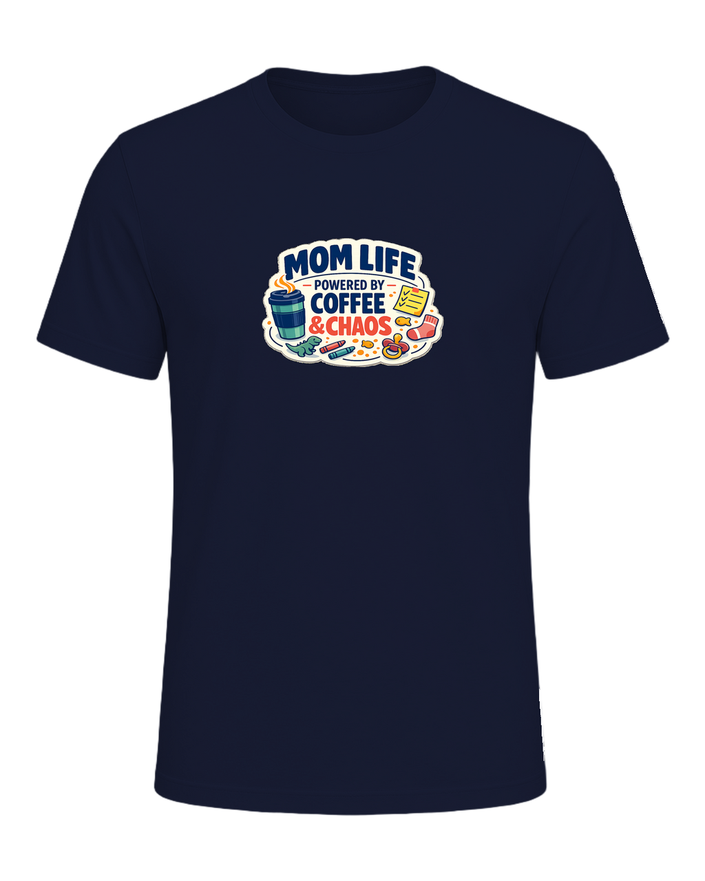 Mom Life Powered By Coffee & Chaos Tee — Navy