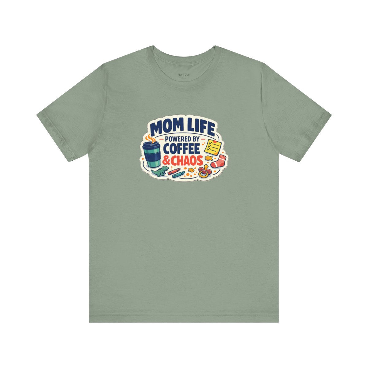 Mom Gift T-Shirt — Mom Life Powered by Coffee &amp; Chaos — mom chaos t-shirt design by June