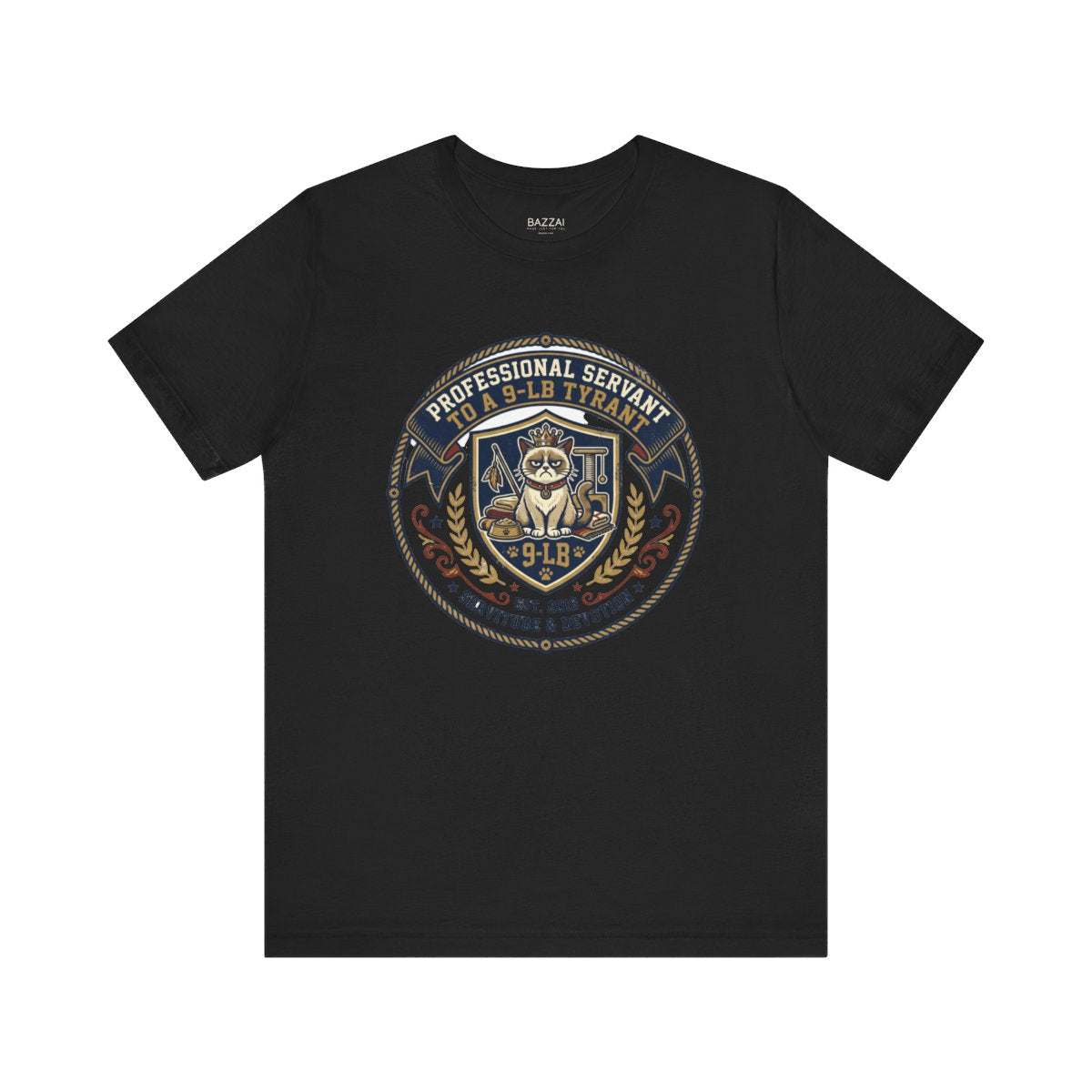 Funny Cat Dad T-Shirt — Professional Servant to a 9-Lb Tyrant — t-shirt design