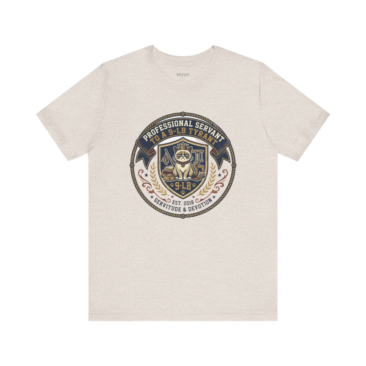 Funny Cat Dad T-Shirt — Professional Servant to a 9-Lb Tyrant — t-shirt design