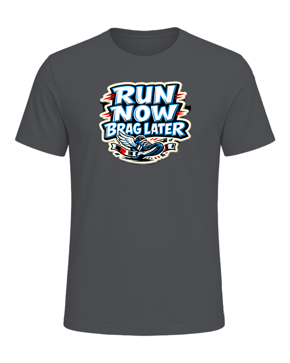 Run Now Brag Later Tee — Asphalt