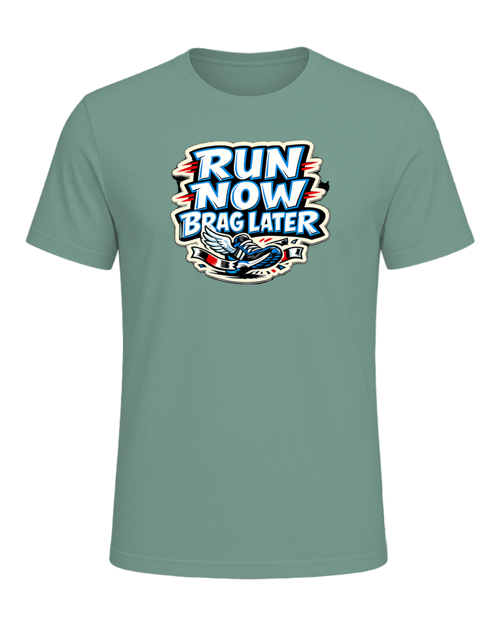 Run Now Brag Later Tee — Heather Dusty Blue