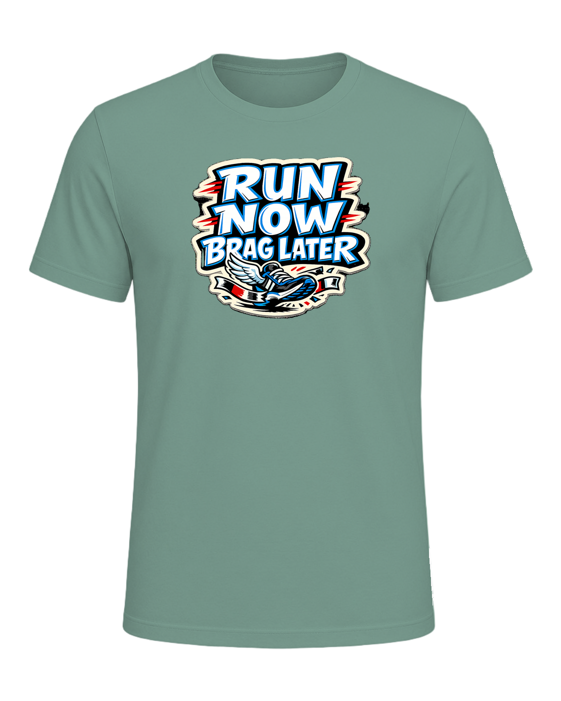 Run Now Brag Later Tee — Heather Dusty Blue