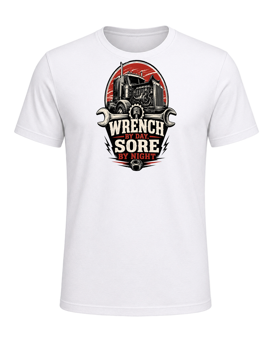 Wrench by day, sore by night — White