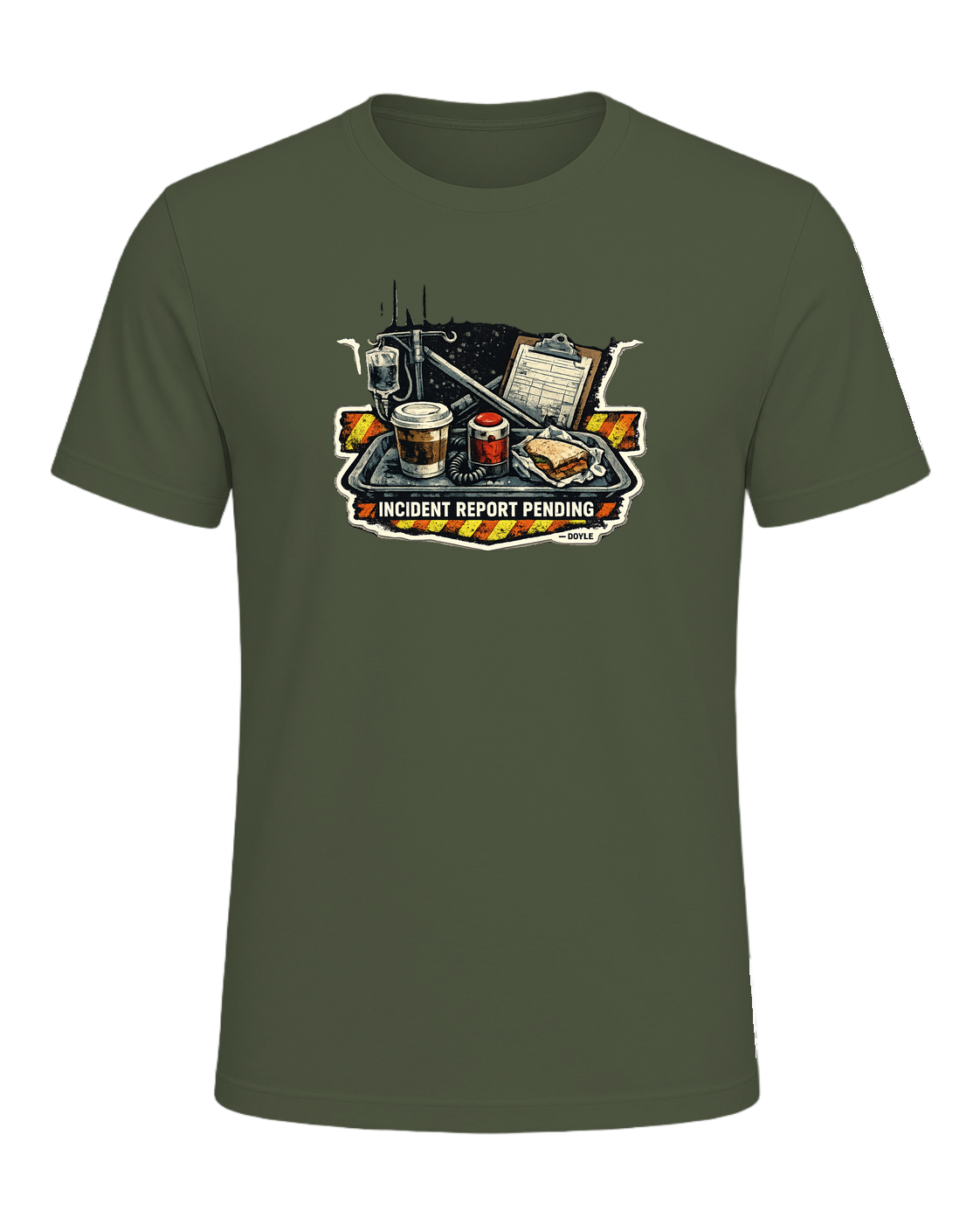Lunch Break Incident Report Pending Tee — Military Green