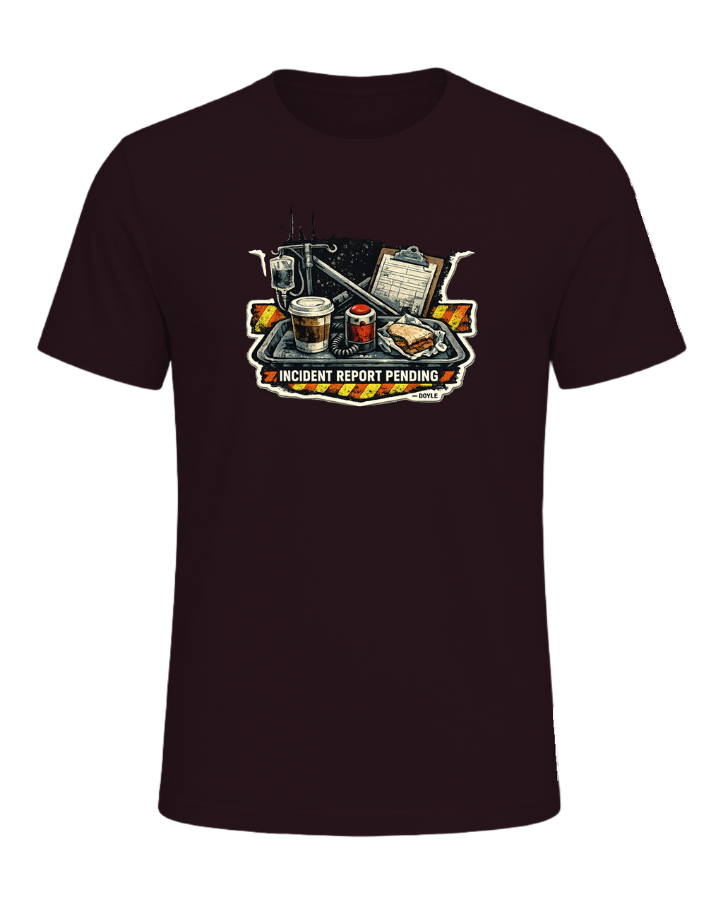 Lunch Break Incident Report Pending Tee — Oxblood Black