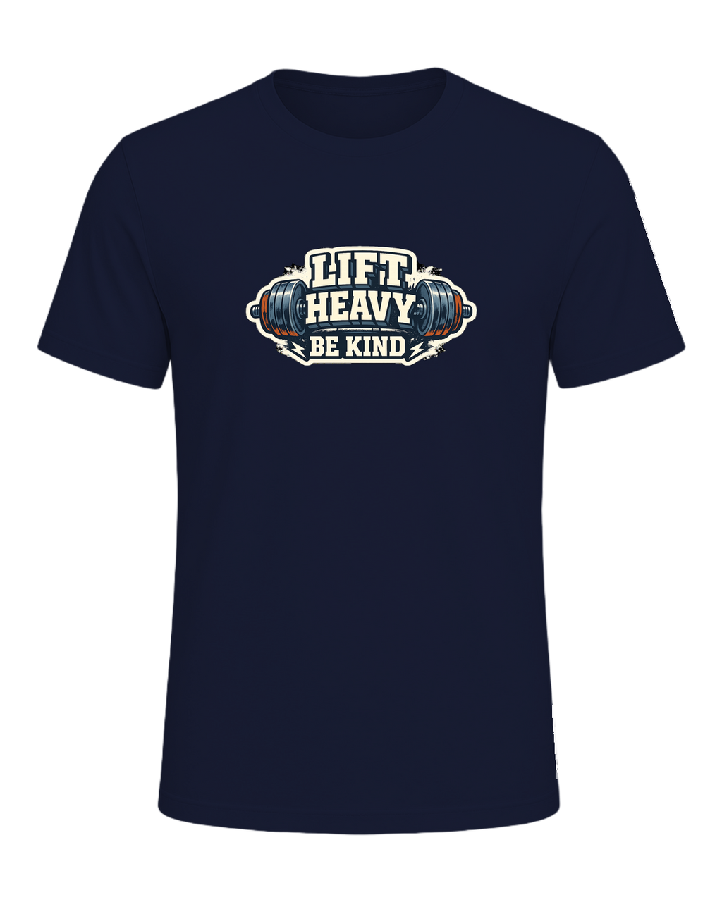 A bold barbell gym tee for lifters who train heavy and keep the room kind. — Navy