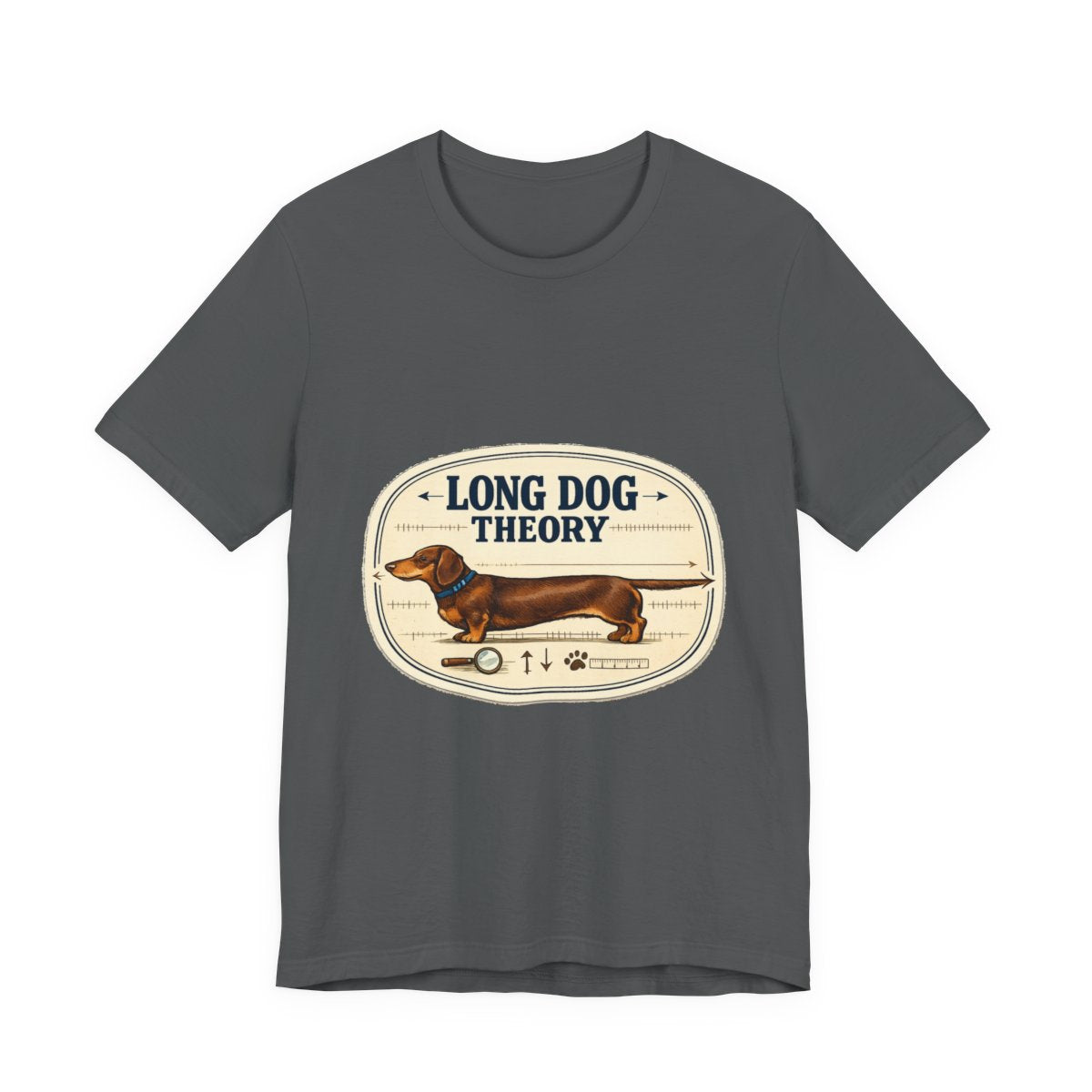 A clever vintage field-note dachshund tee for believers in LONG DOG THEORY. — Asphalt