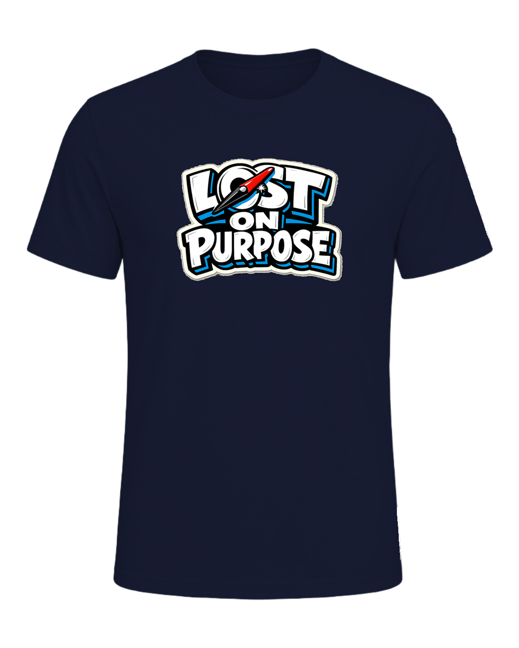 A loud travel tee for wanderers who make detours the whole point. — Navy