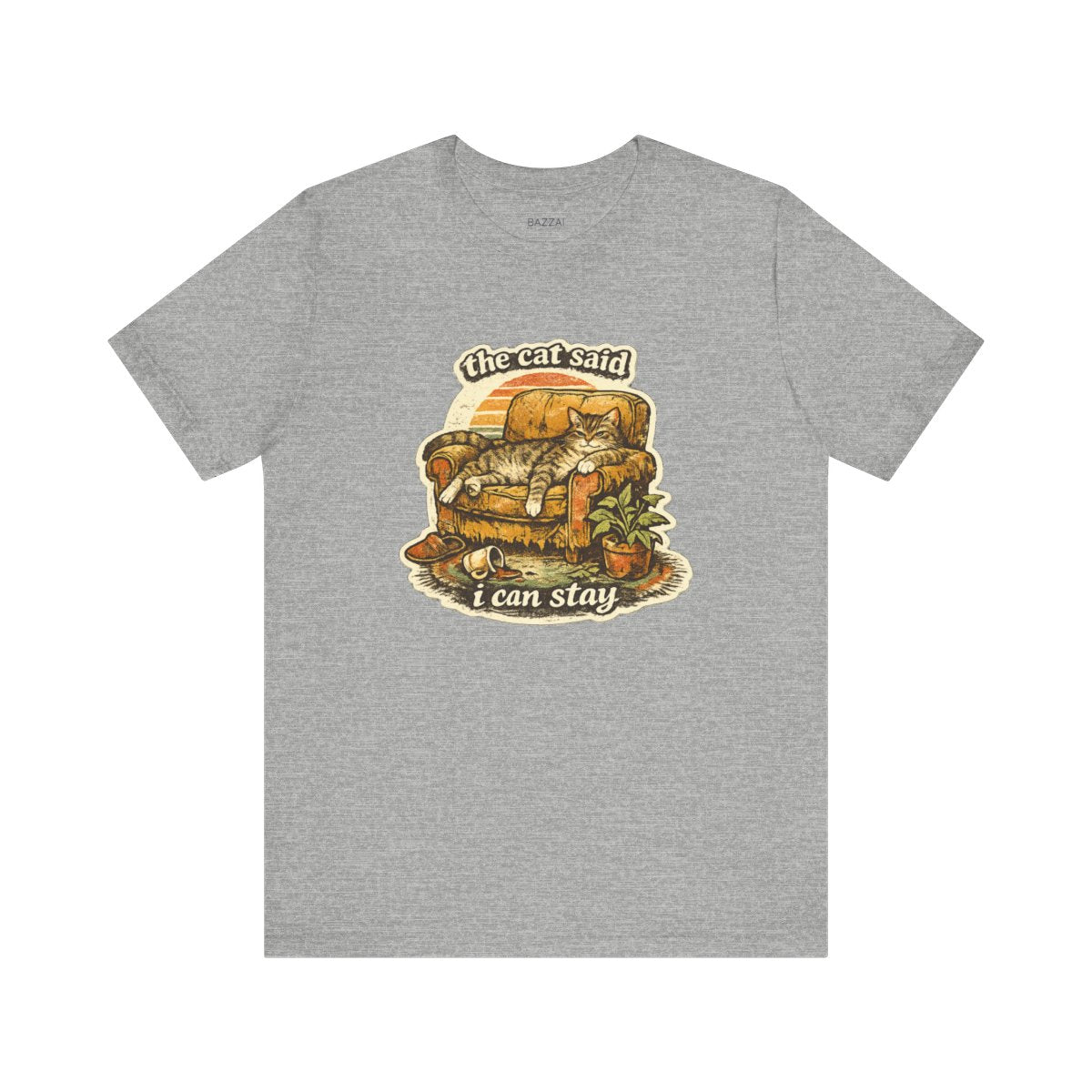 Cat Mom Humor T-Shirt — The Cat Said I Can Stay — t-shirt design by Margaux