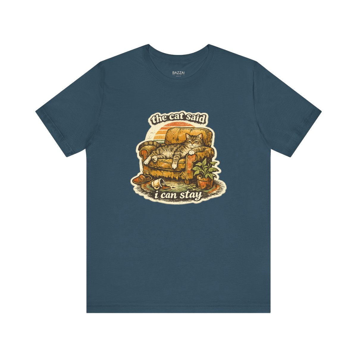 Cat Mom Humor T-Shirt — The Cat Said I Can Stay — t-shirt design by Margaux