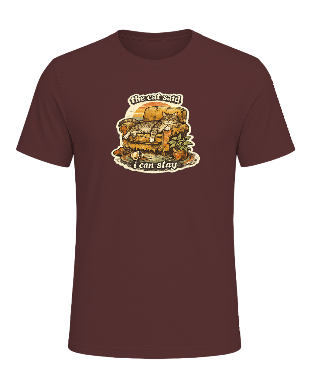 The Cat Said I Can Stay Tee — Heather Maroon