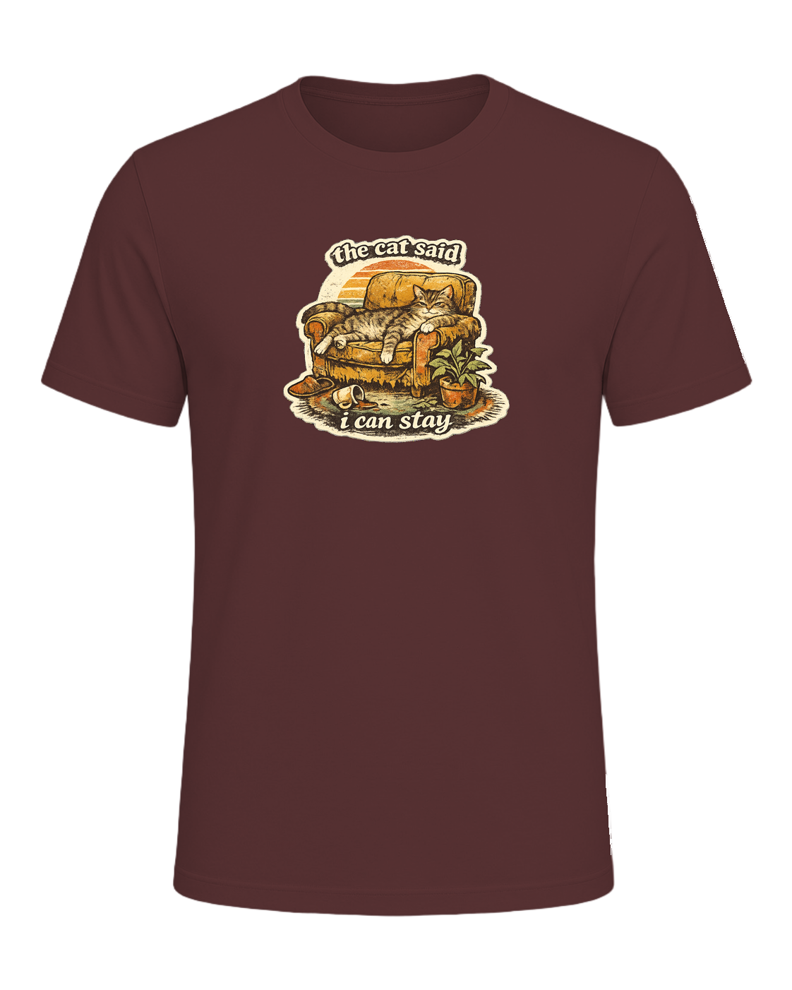 The Cat Said I Can Stay Tee — Heather Maroon