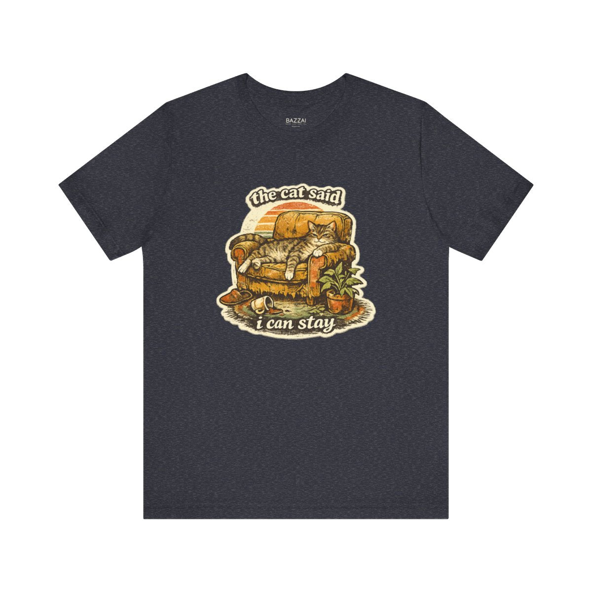 Cat Mom Humor T-Shirt — The Cat Said I Can Stay — t-shirt design by Margaux