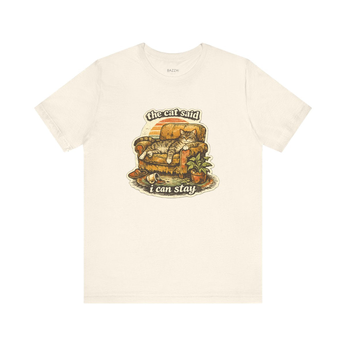 Cat Mom Humor T-Shirt — The Cat Said I Can Stay — t-shirt design by Margaux
