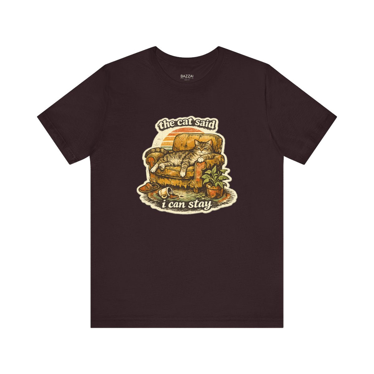 Cat Mom Humor T-Shirt — The Cat Said I Can Stay — t-shirt design by Margaux