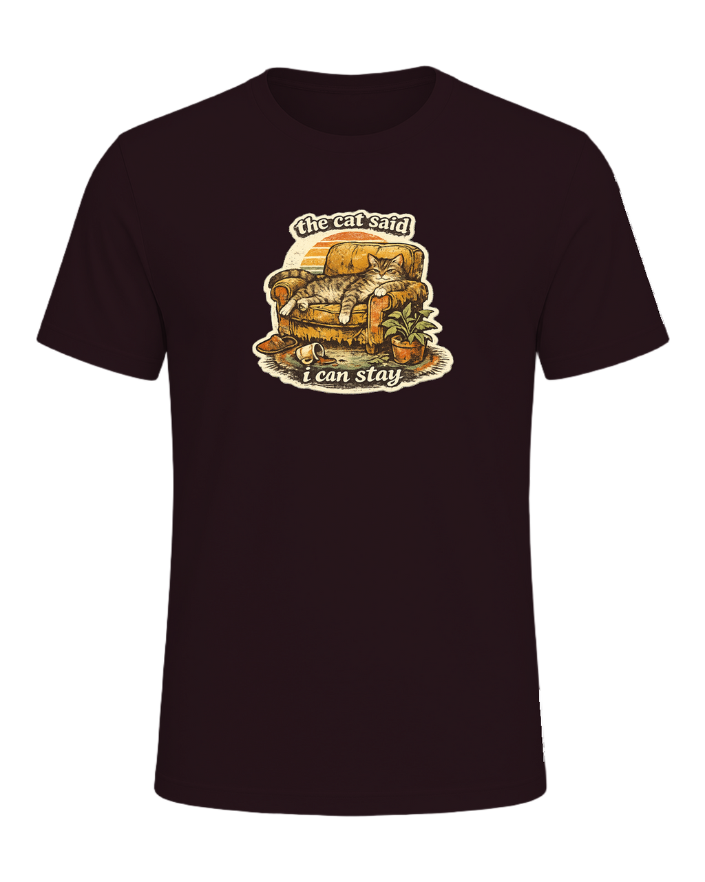 The Cat Said I Can Stay Tee — Oxblood Black