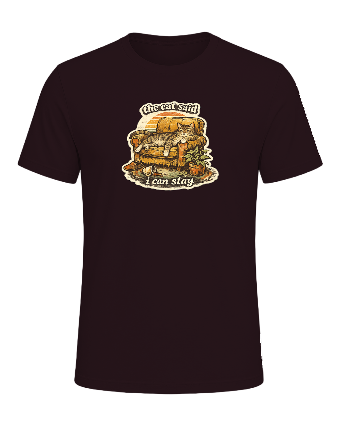 The Cat Said I Can Stay Tee — Oxblood Black