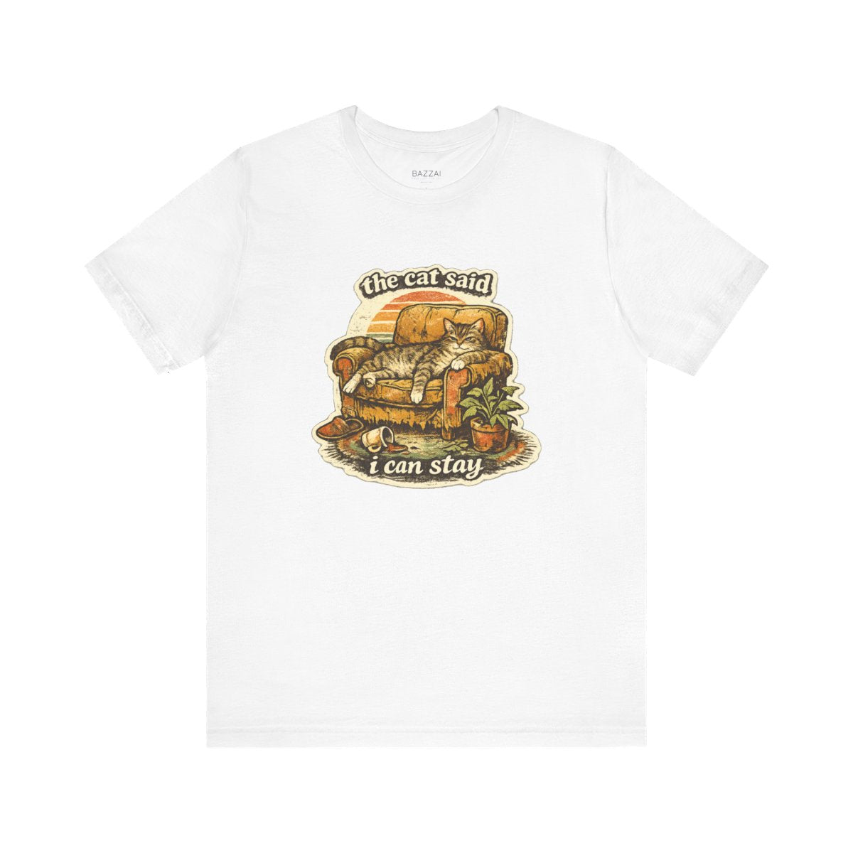 Cat Mom Humor T-Shirt — The Cat Said I Can Stay — t-shirt design by Margaux