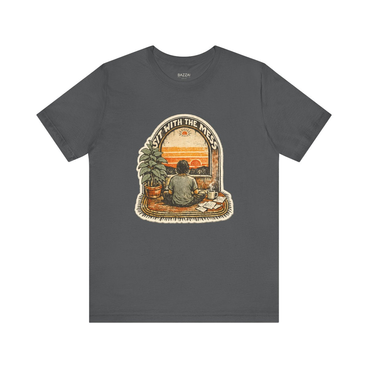 Therapy Gift T-Shirt — Sit with the Mess — meditation mindful t-shirt design by Margaux