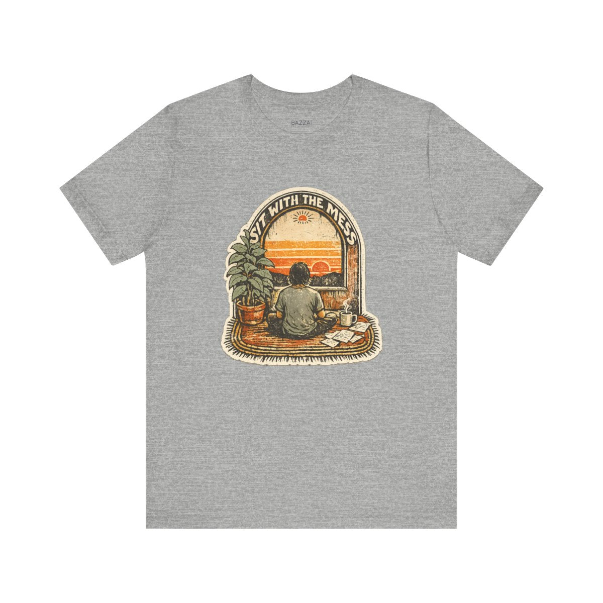 Therapy Gift T-Shirt — Sit with the Mess — meditation mindful t-shirt design by Margaux