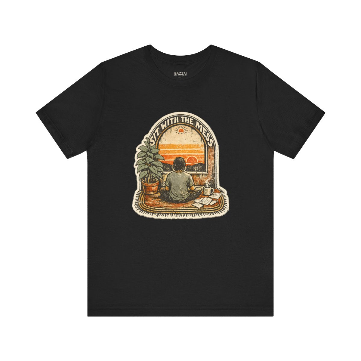 Therapy Gift T-Shirt — Sit with the Mess — meditation mindful t-shirt design by Margaux